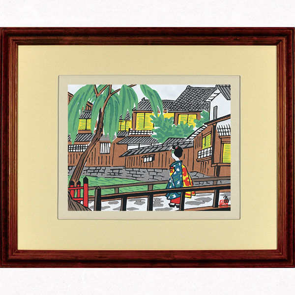 楽天市場】徳力富吉郎 E-12 木版画 額縁付き「祇園 下河原」切手版