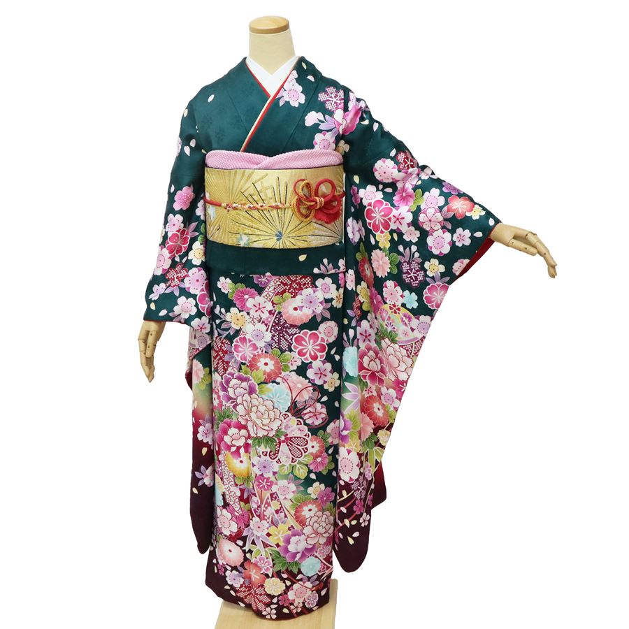 楽天市場】振袖 中古 フルセット 正絹 一式 成人式 着物 帯新品 袋帯