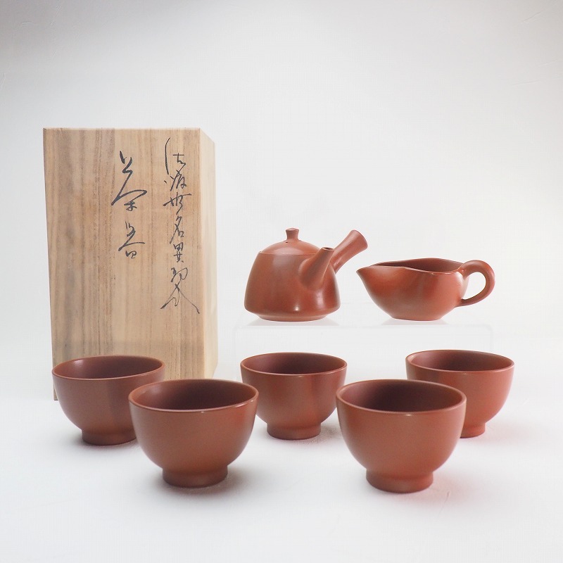 佐渡 無名異焼き 茶器セット湯呑み茶碗 5客 急須 湯冷まし 3代目伊藤