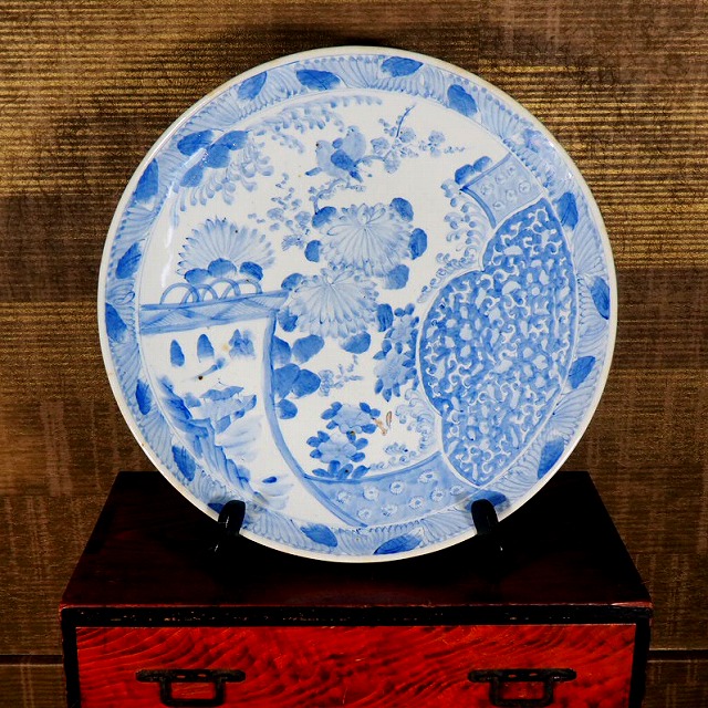 楽天市場】花蝶文様 大皿 0262江戸時代～明治時代 伊万里 染付 手描き