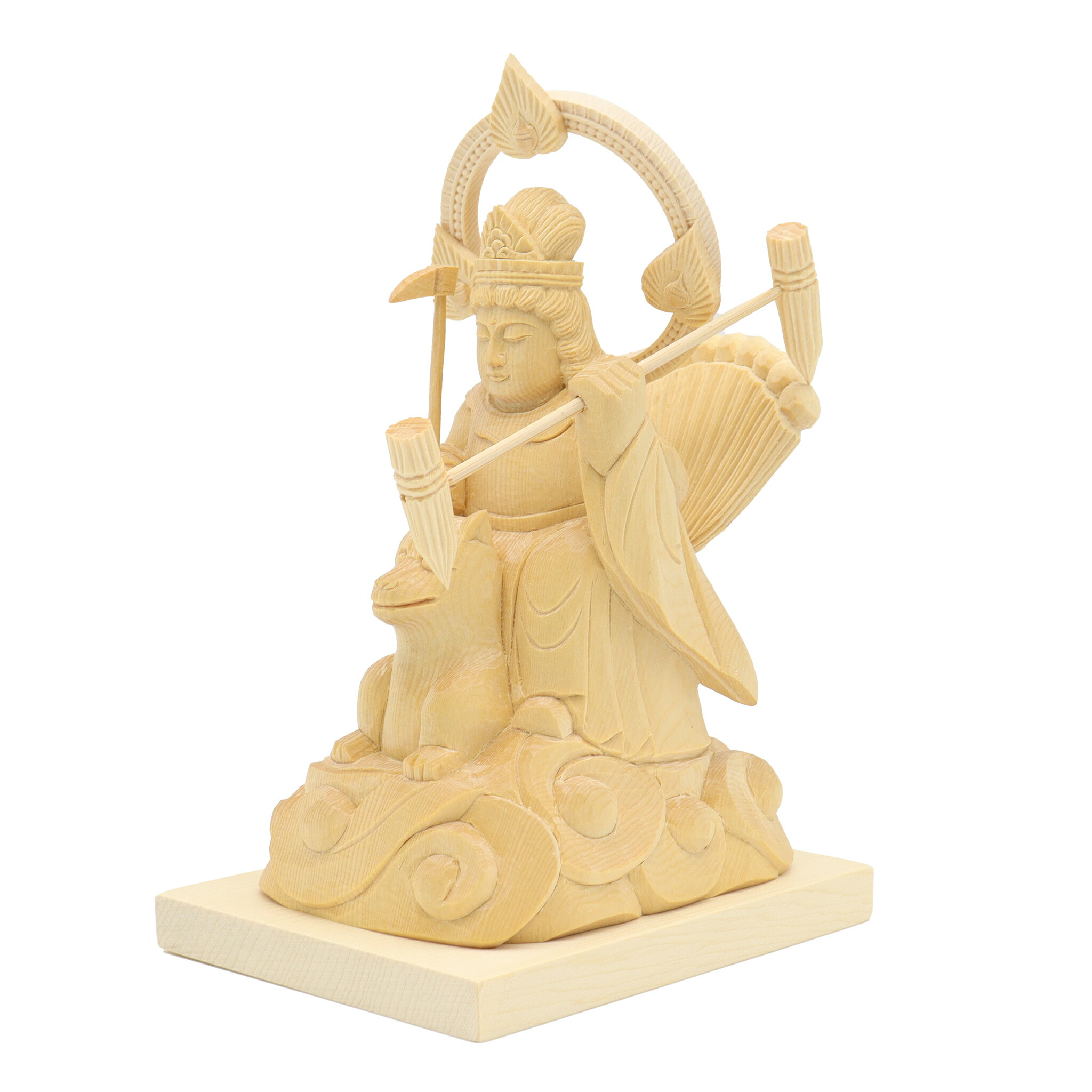 楽天市場】仏像 稲荷大明神 狐上立像 身丈5.0寸 総高33cm 桧木 お稲荷