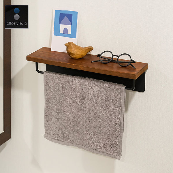 楽天市場】【楽天1位】タオルハンガー 木製 おしゃれ アイアン 棚付き