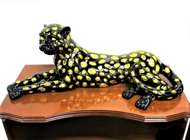 楽天市場】ヒョウ 置物 レオパード W105 H38cm ブラック ゴールド