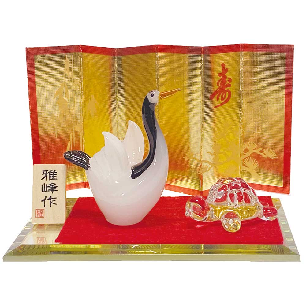 楽天市場】ビードロ鶴亀長寿飾り MG190 瀬戸取寄 置物 鶴 ツル 亀 かめ