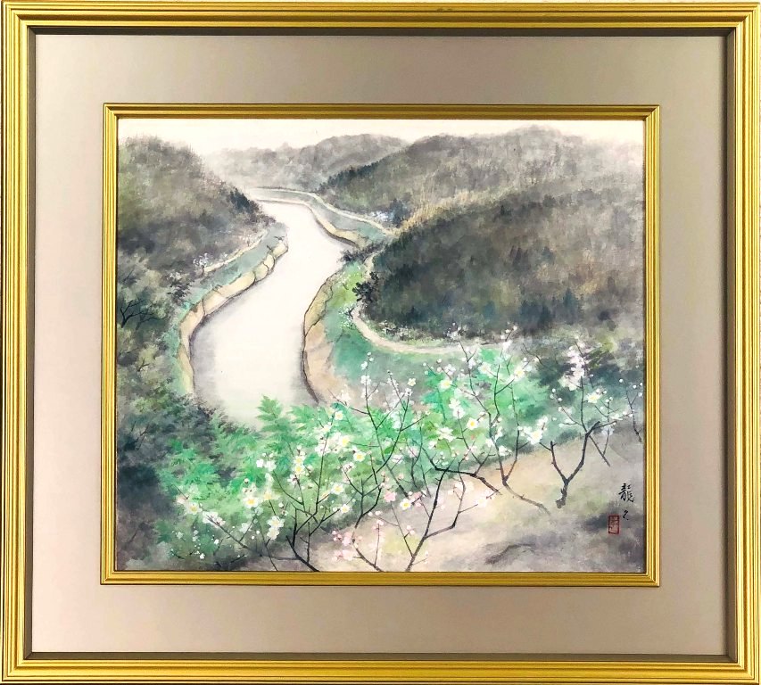 川崎鈴彦 「雪景」 日本画 日本画家・川崎鈴彦 雪の道 日展