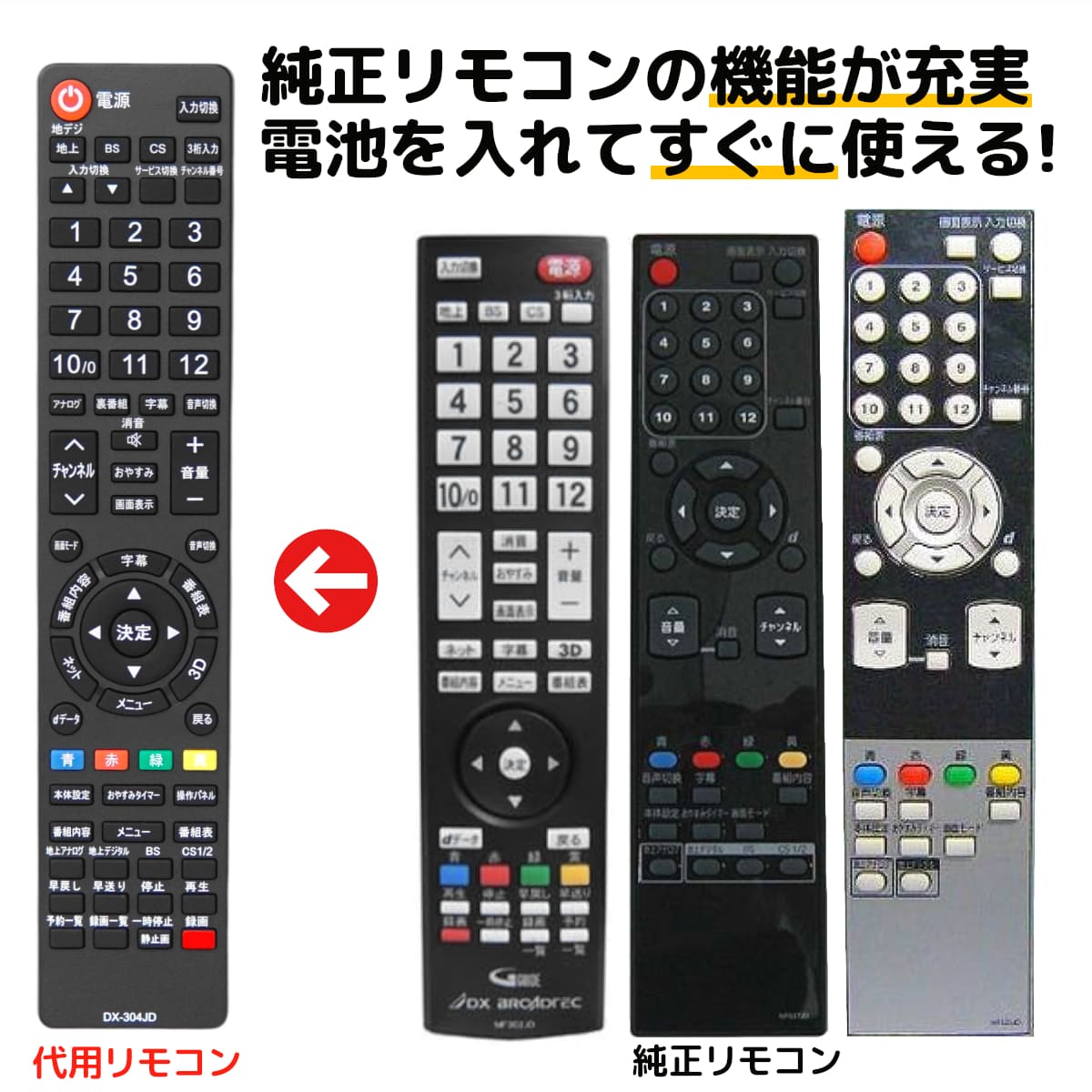 楽天市場】DXブロードテック フナイ テレビ リモコン 電池付き MF304JD