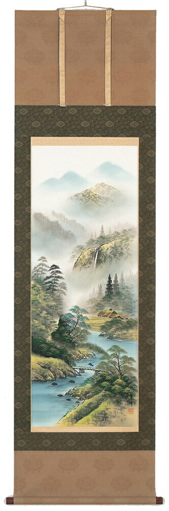 楽天市場】掛け軸 彩色山水／山賀青蘭 「美術名典掲載作家」 肉筆 掛軸