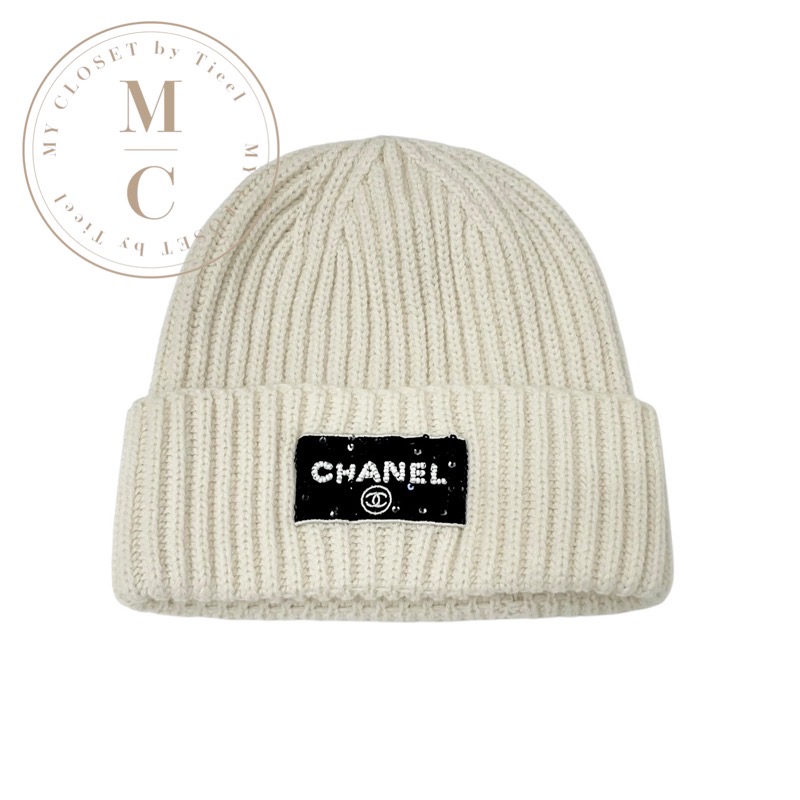 CHANEL ニット帽 ブラック・ホワイト CHANEL ニット帽 ホワイト