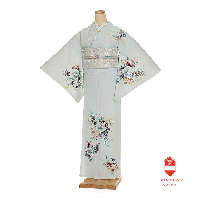 楽天市場】【レンタル】【正絹】訪問着 本手描き ブルーグレー 宝相華