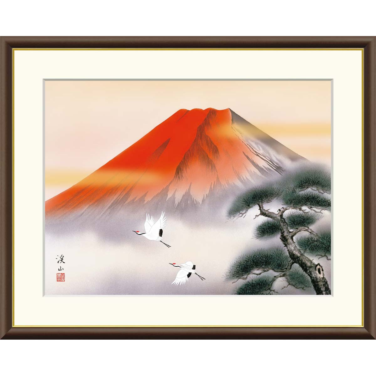 彫金画 赤富士 富士山 木製額 ○『金の太陽の日の出赤富士(富士