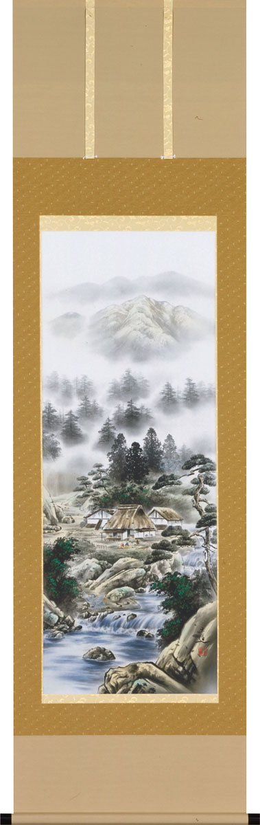 楽天市場】掛け軸 掛軸 四神相応山水図 棚橋玄道 尺八横(65×138cm) 桐