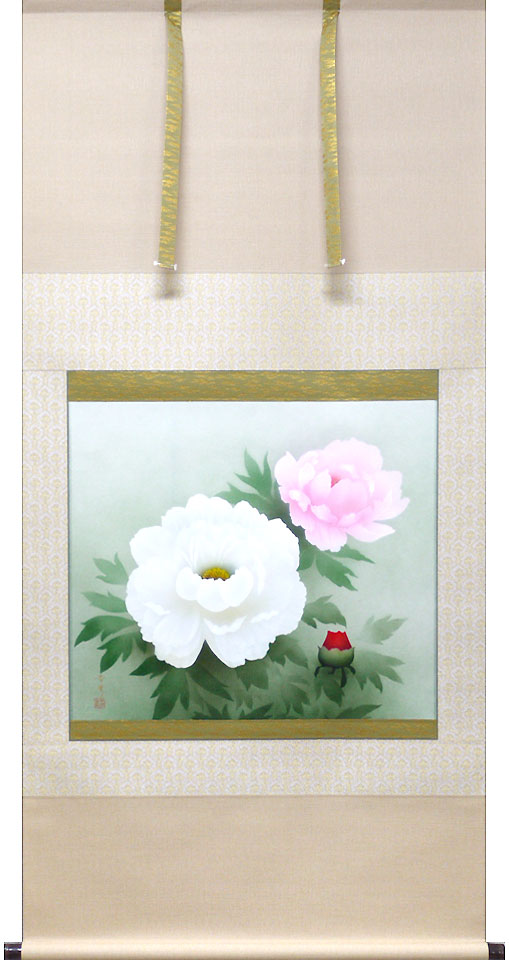 真作】掛軸 玉村方久斗 富貴花 牡丹咲く春の彩り 二重箱入 S172 真作