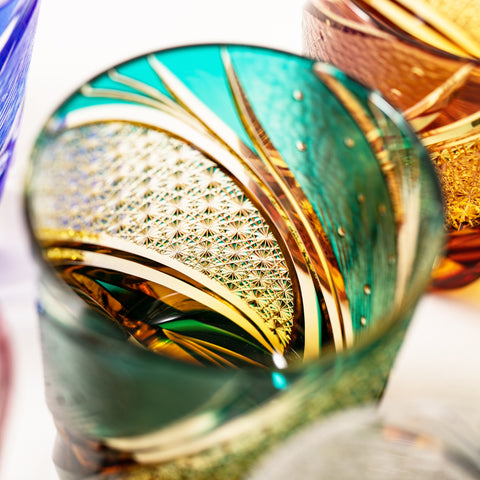 江戸切子 流星 オールドグラス 琥珀緑 ｜江戸切子グラスならTABLEAU