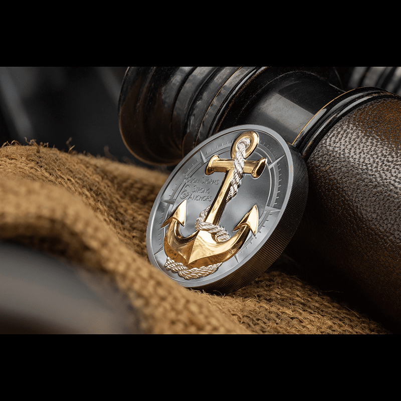 クック諸島 2025年 大嵐の中の錨 安定と冒険 10ドル銀貨金メッキ付