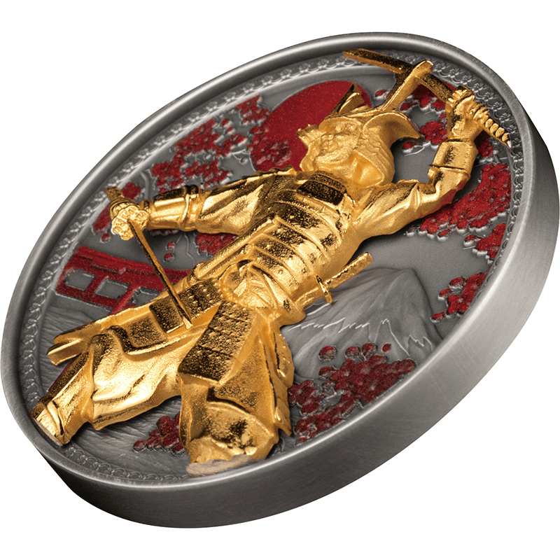 サモア 2024年 サムライ 10ドルカラー銀貨金メッキ付 アンティーク