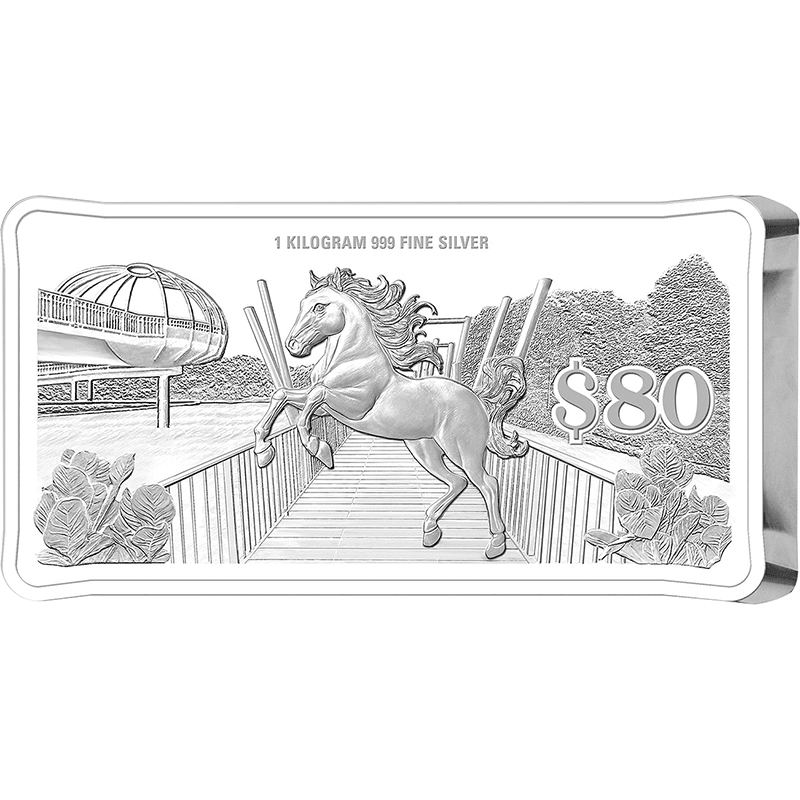 シンガポール 2026年 午年馬図 80ドル長方形銀貨 1キロ プルーフライク
