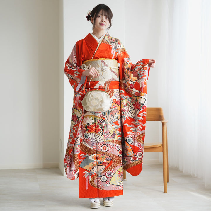 レンタル】 振袖 着物セット 正絹着物+正絹袋帯 21点セット 絵羽 成人