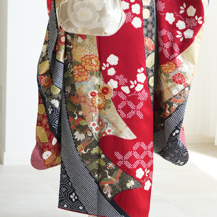 レンタル】 振袖 着物セット 正絹着物+正絹袋帯 21点セット 絵羽 成人