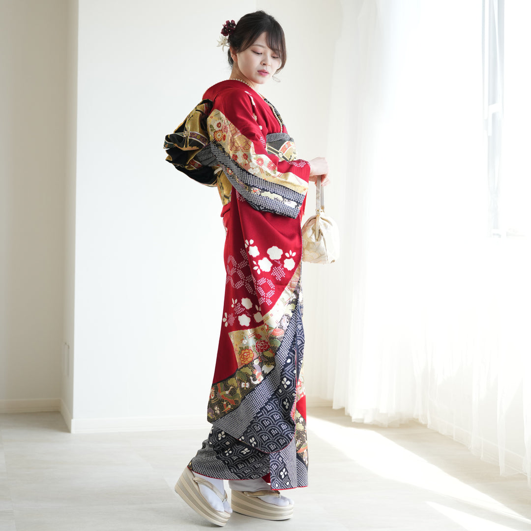 □逸品□総絞り□流水松牡丹菊模様□古典正絹振袖フルセット□成人式