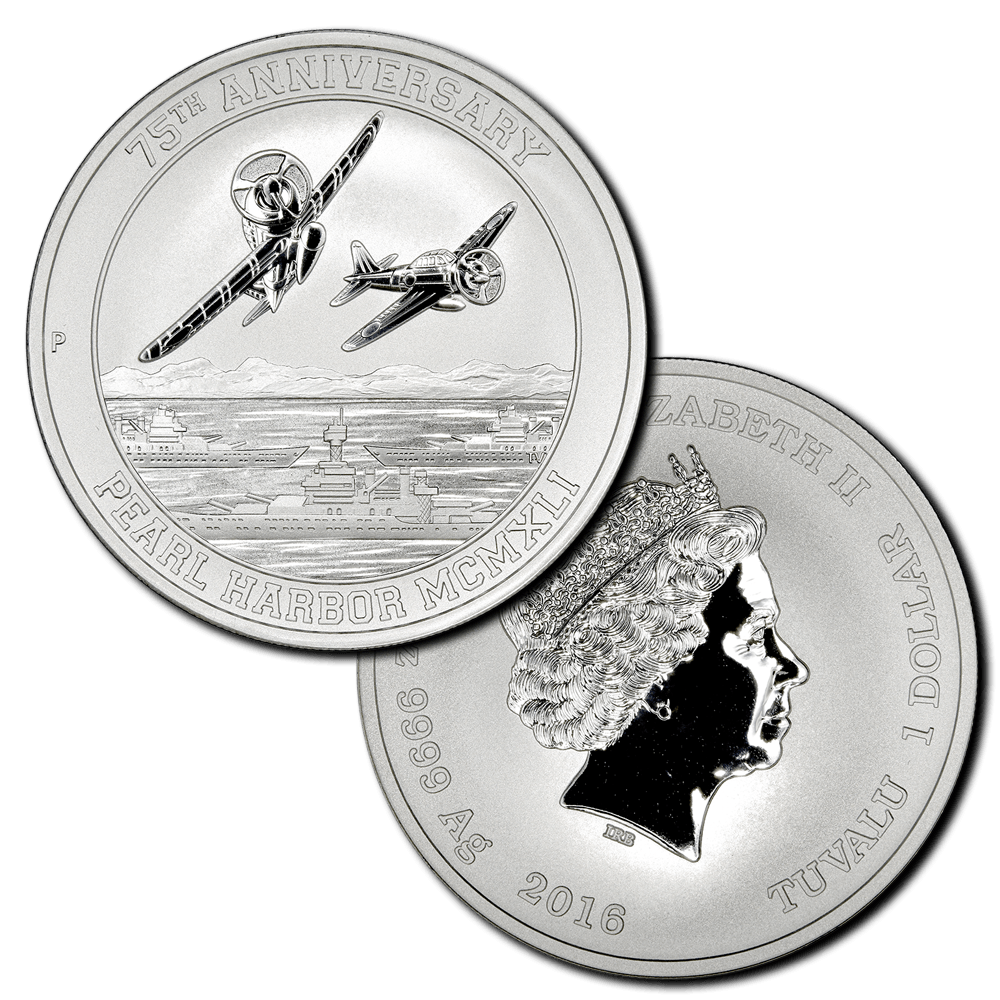 2016 Tuvalu Pearl Harbor 75th Anniversary 1 oz .9999 Silver Dollar - G