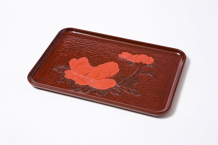 鎌倉彫の角盆 尺3×9 一色 牡丹 | 鎌倉彫陽雅堂 公式オンラインショップ