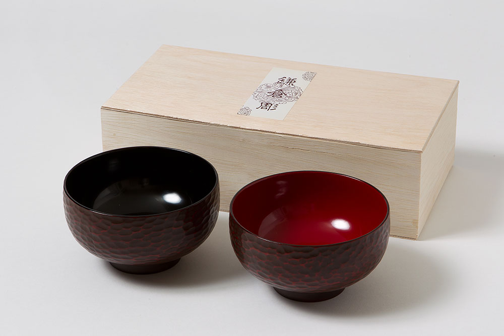 鎌倉彫 充子作 お椀 五客 共箱 V R9081B 鎌倉彫の汁椀 義経 夫婦