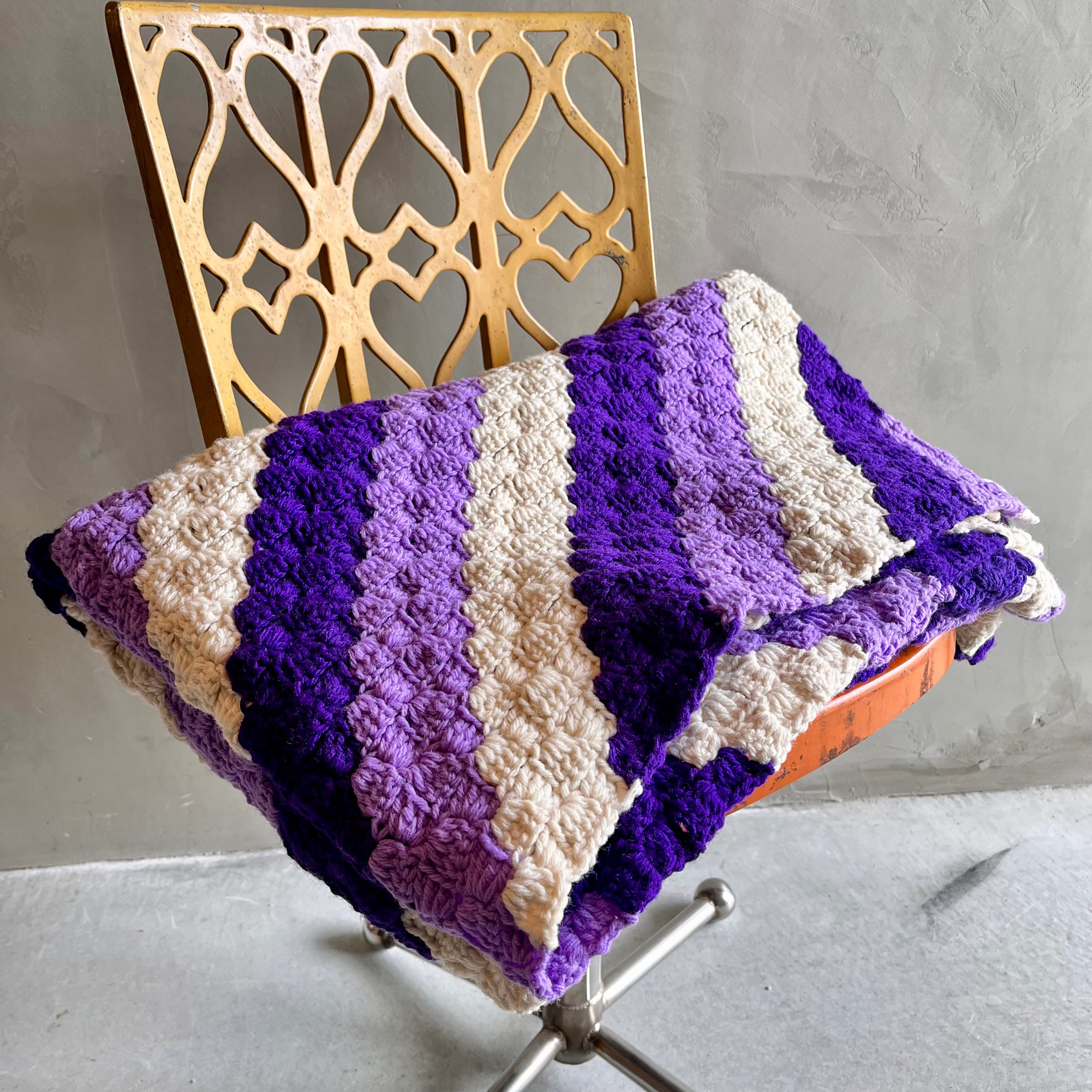 グラニーブランケット パープルストライプ 紫 ラグ アメリカ