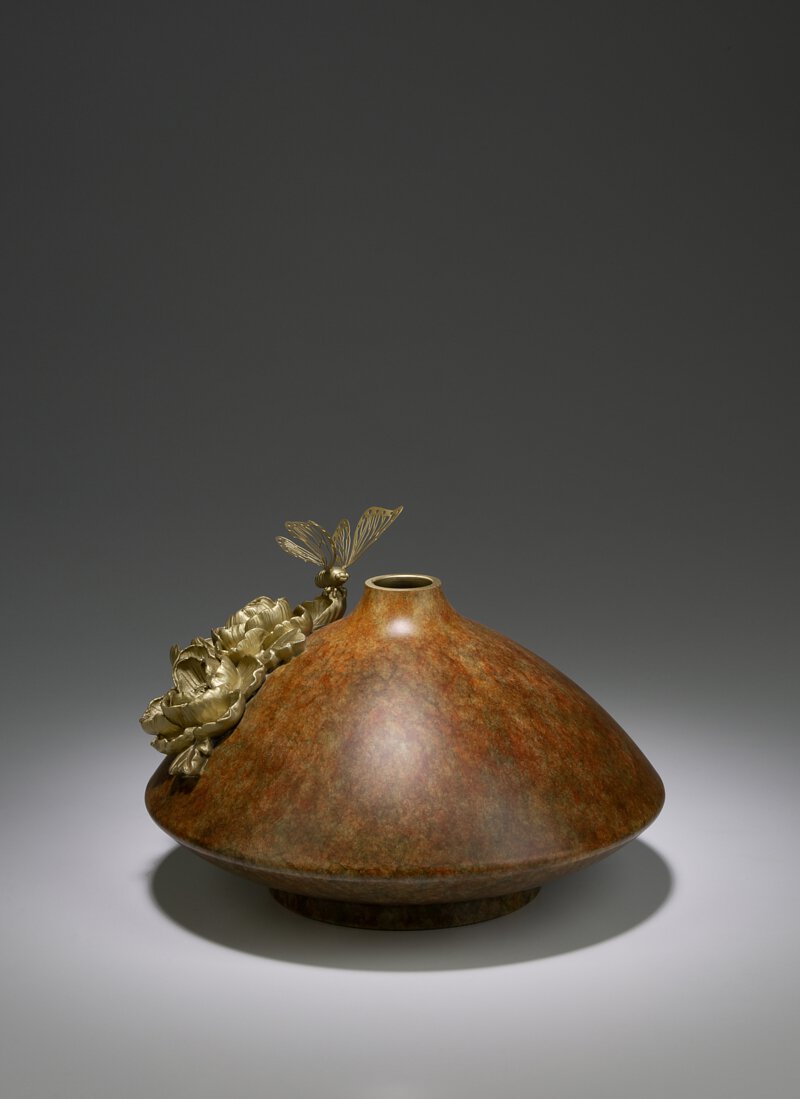 鋳銅 ♯ 光弘 作 双耳 鋳銅 花瓶 銅花器 銅花瓶 長頸