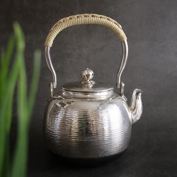 純銀製 饕餮紋 玉摘 銀瓶 煎茶道具 湯沸 重量798g 純銀製