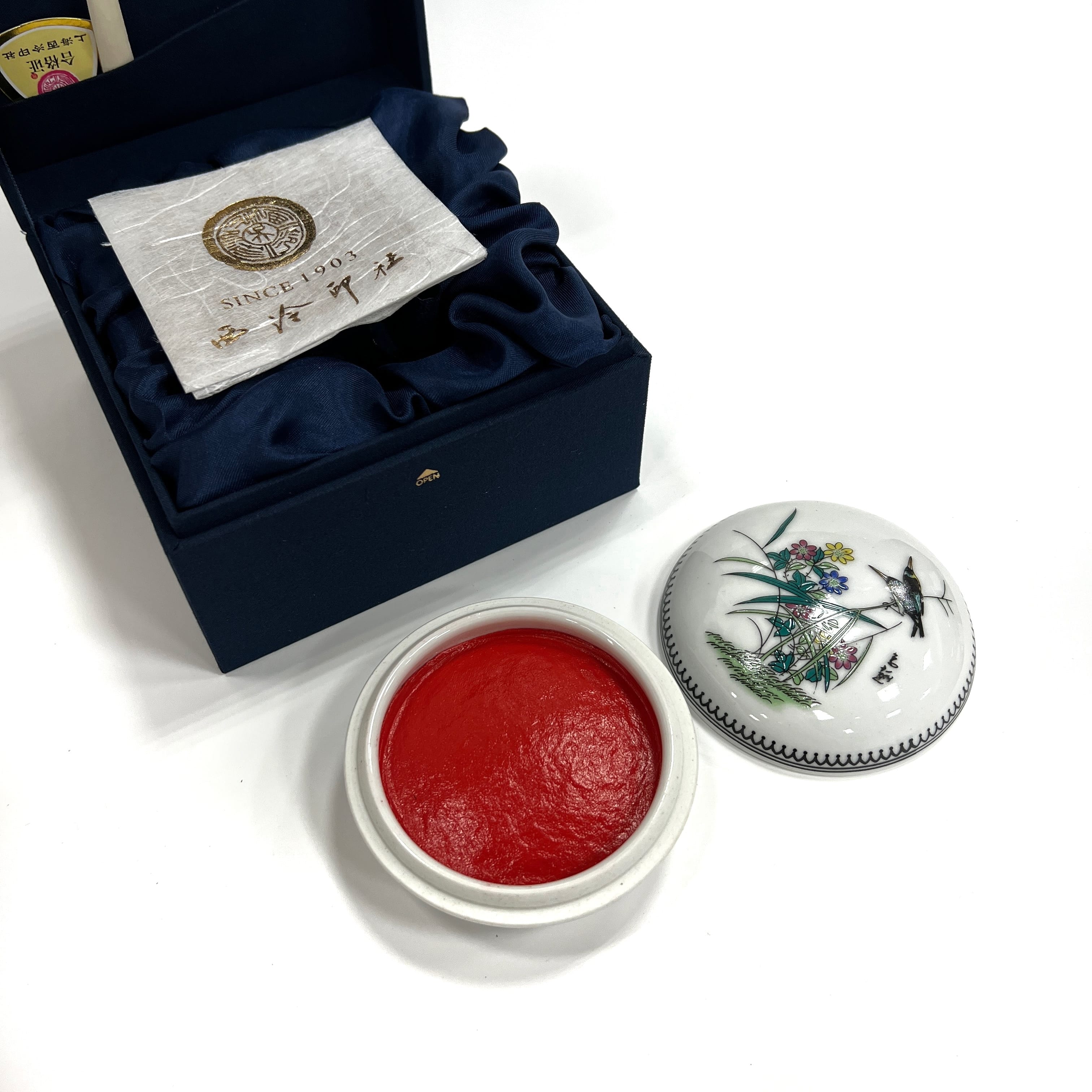 中国 上海西冷印社 花文 景徳鎮製款 光明朱砂印泥 肉池 U R9153 s665