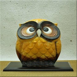 ポイント5倍]信楽焼 光が透ける照明 フクロウ 7号 黄 ふくろう 梟 陶器