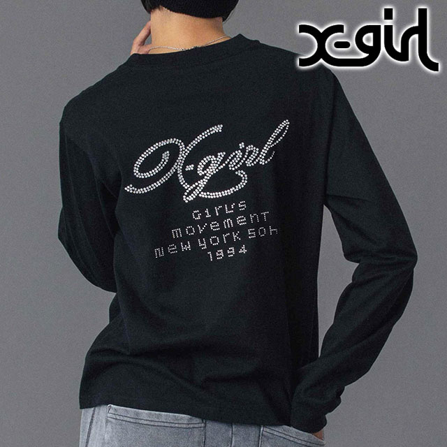 X-girl（エックスガール） ラインストーンロゴ ロングスリーブTシャツ