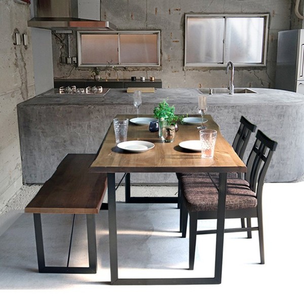 ダイニングテーブル 食卓テーブル 150cm 一枚板風 アイアン脚 木製