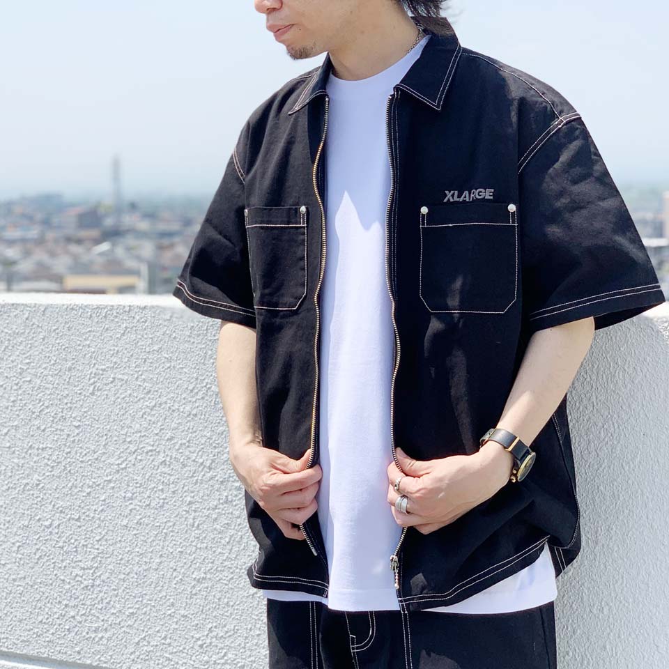 XLARGE（エクストラ ラージ） 半袖シャツ STITCHED ZIP UP S/S WORK