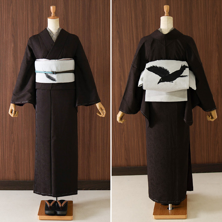 東レシルック] 洗える 色無地 着物 紋意匠 ジャガード更紗 ディープ