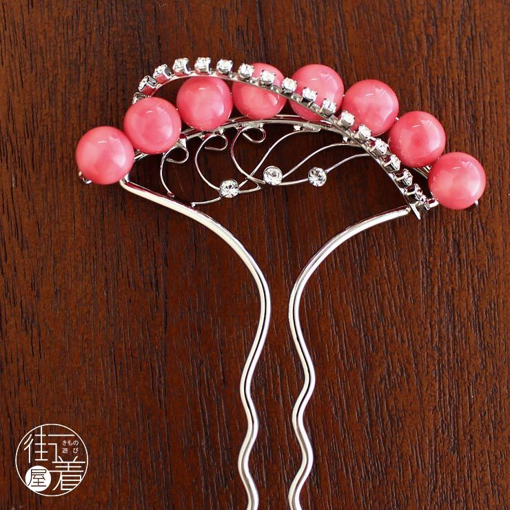 限定販売] 髪飾り 簪 珊瑚調 ラインストーン かんざし (3810-2) バチ型
