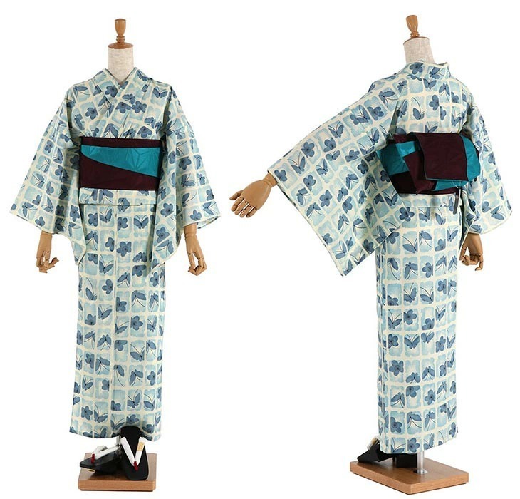 セオα] 浴衣 反物 ちょうちょう（薄水色/570-1005-1220) 洗える ゆかた