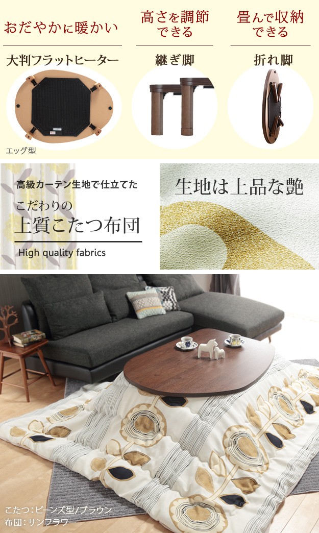 フラットヒーターテーブル NKGS2-75S こたつ布団付き フラットヒーター