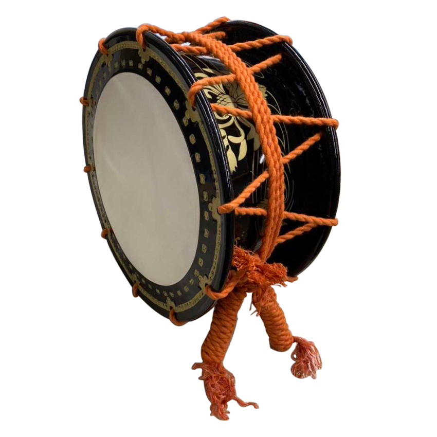 和楽器 和太鼓 日の出松鶴蒔絵 締太鼓 撥付 V R9351B 和楽器 和