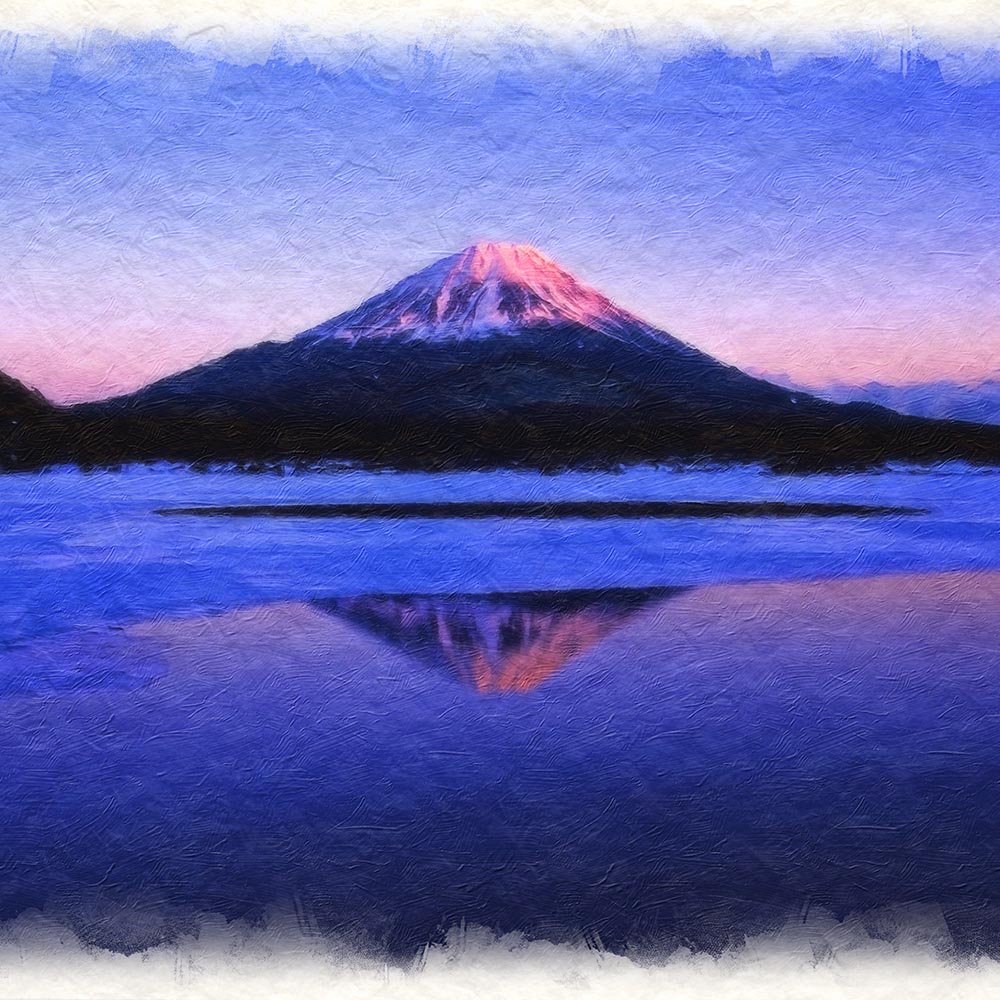 水彩画[逆さ富士] 富士山と河口湖 【透明水彩風景画】 Mt. fuji and
