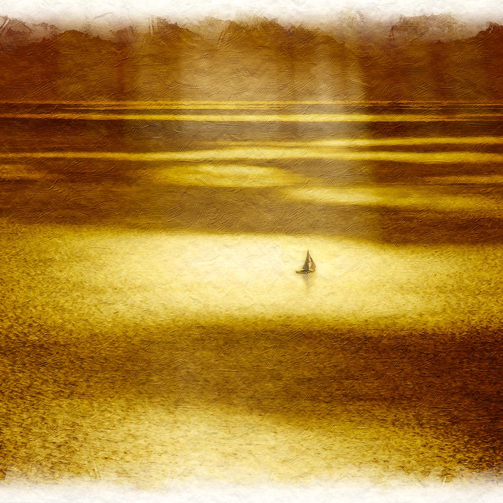 風水 玄関 に 飾る 絵 画 和紙の絵写真 「雲間の光芒とヨット」 海