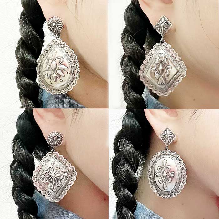 インディアンジュエリー ナバホ スタンプ コンチョ シルバー ピアス