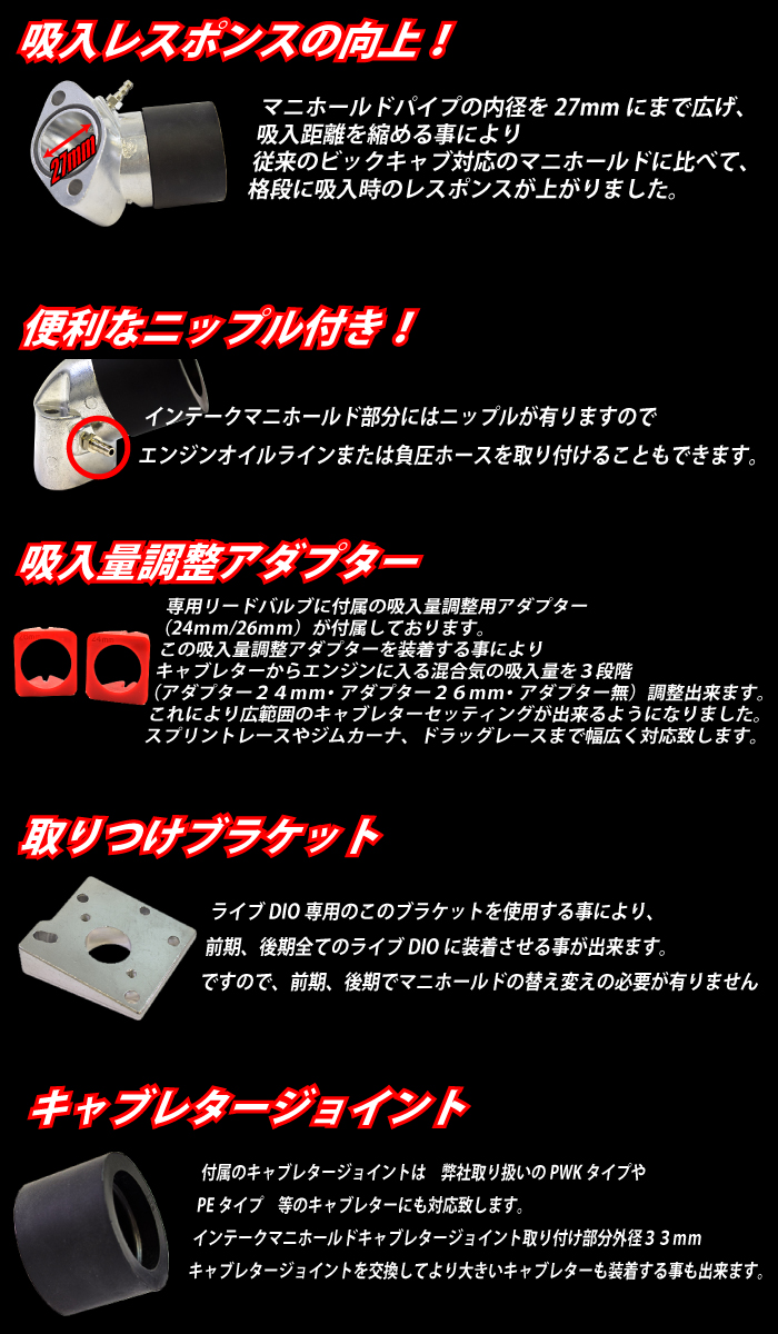 ビッグキャブ用インマニライブディオZX(AF34/AF35)前期4穴用