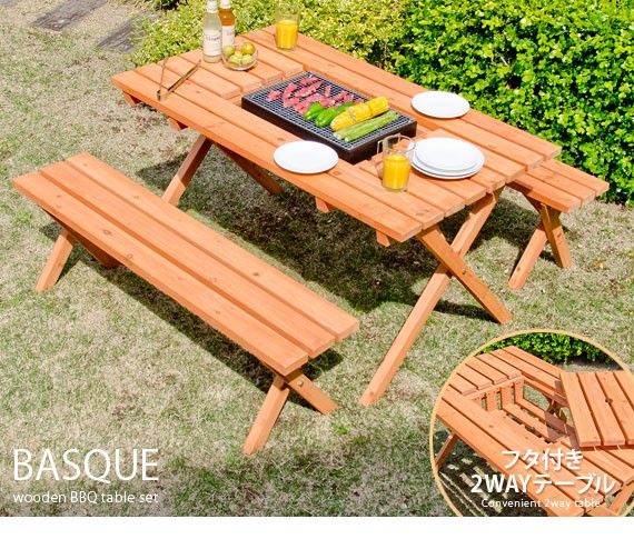 手渡し限定】 Peak ガーデンテーブル・ウッドトップ2枚・ベンチ2脚