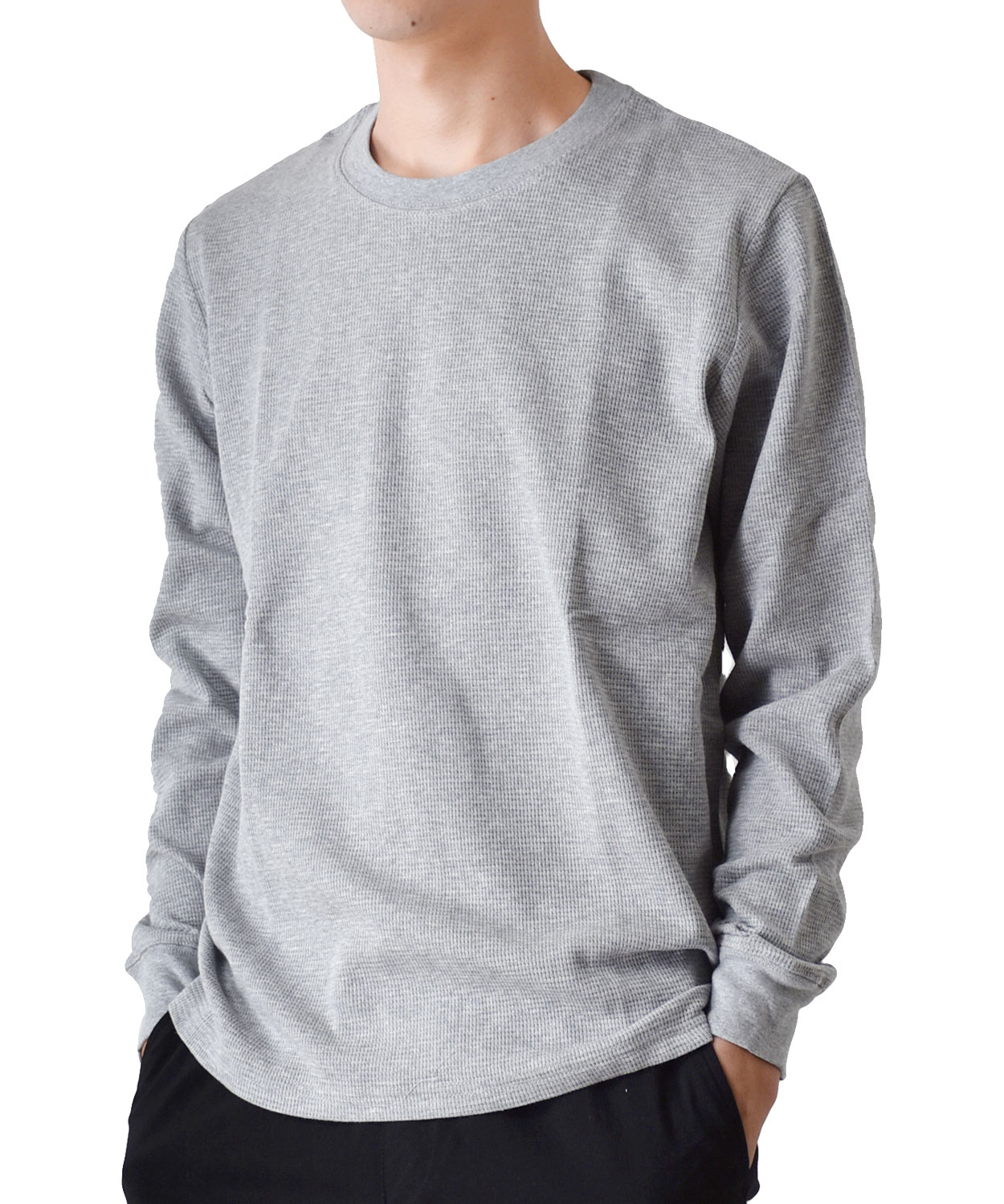 長袖Tシャツ メンズ ワッフル ストレッチ ロンT クルーネック 爆買