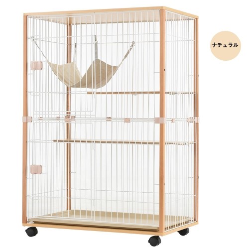 BTM ＼再入荷／猫ケージ ペットケージ 2段 木製フレーム キャット