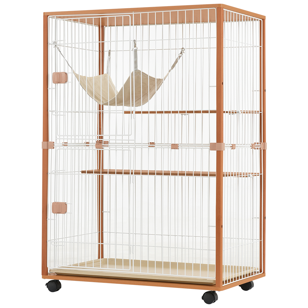 BTM ＼再入荷／猫ケージ ペットケージ 2段 木製フレーム キャット