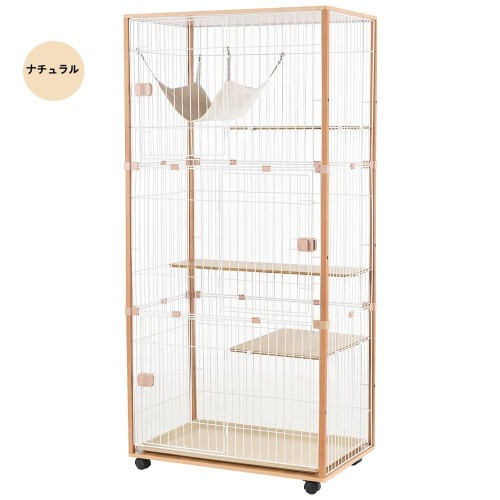 BTM 猫ケージ 3段 大型 キャットケージ 木製フレーム キャスター付