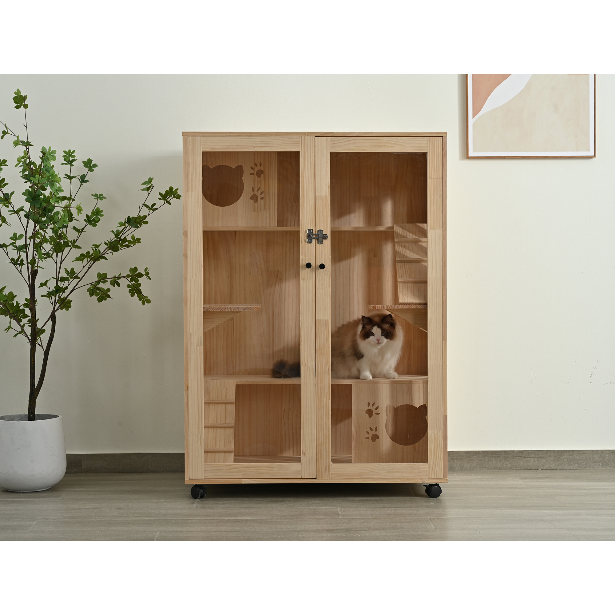 BTM 猫ケージ 3段 キャットケージ 木製 広々 大型 猫ゲージ 高級感