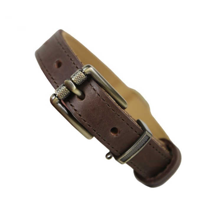 名入れ無料 犬用 本革首輪 厚手レザー 首回り調整可能 ベルトタイプ